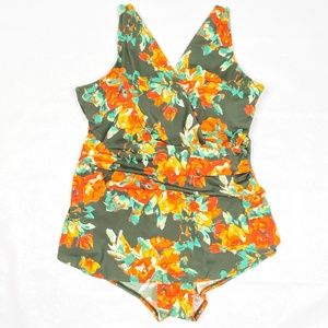 Denim & Co. Beach Surplice One Piece Swimsuit swimwear size 12